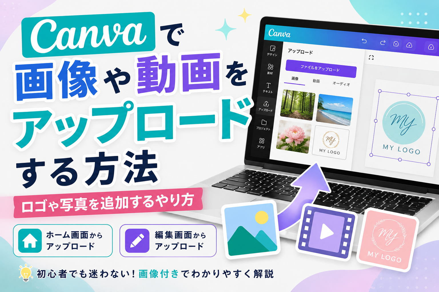 Canvaで画像や動画をアップロードする方法｜ロゴや写真を追加するやり方