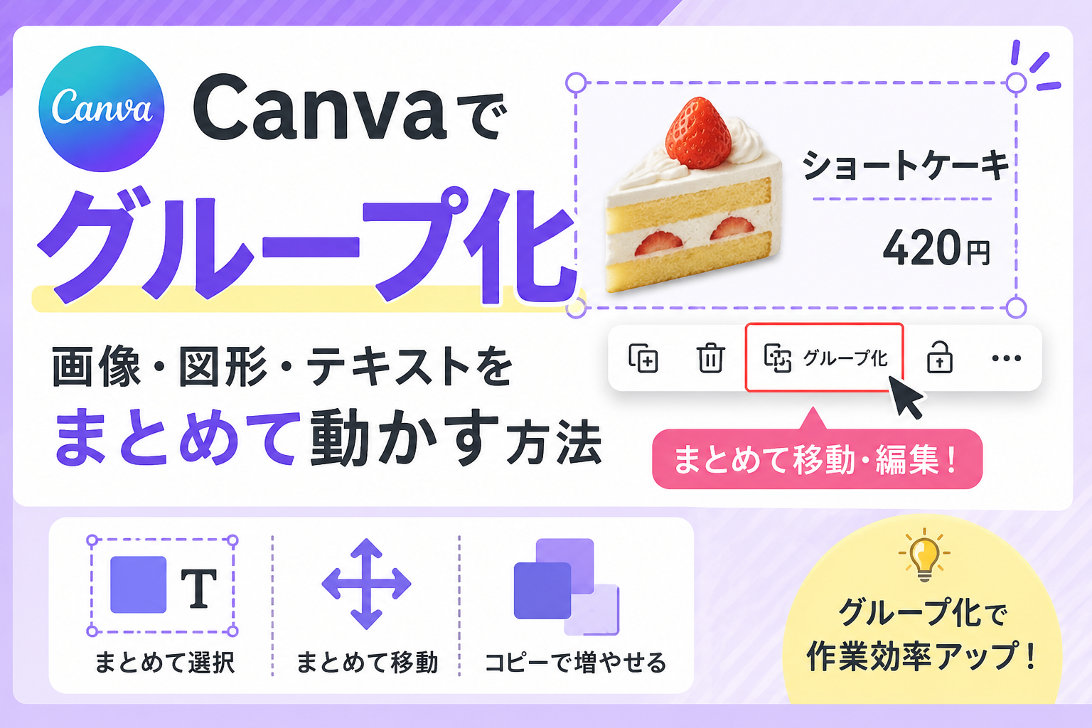 Canvaで画像・図形・テキストをグループ化してまとめて動かす方法