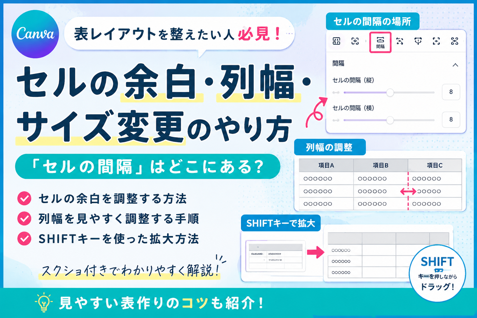 Canvaの表レイアウトを調整する方法｜余白・列幅・サイズ変更のやり方