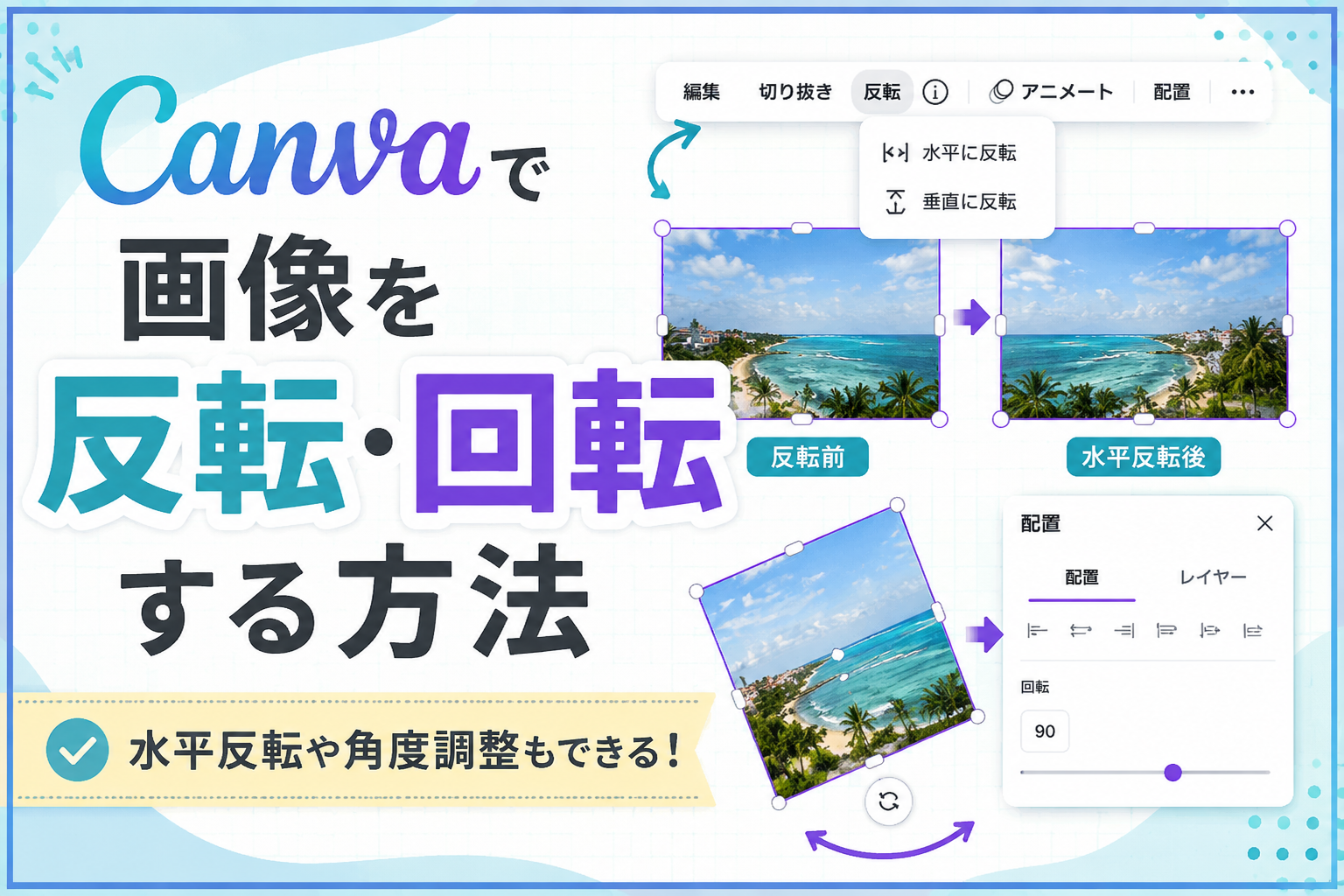 Canvaで画像を反転・回転する方法【水平反転や角度調整もできる】