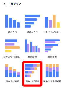 Canvaで棒グラフパネルから積み上げ横棒を選んでいる画面
