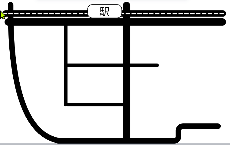 Canvaで線路や駅を作って地図デザインを完成させた画面