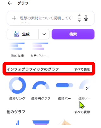 Canvaでグラフカテゴリーを選択している画面