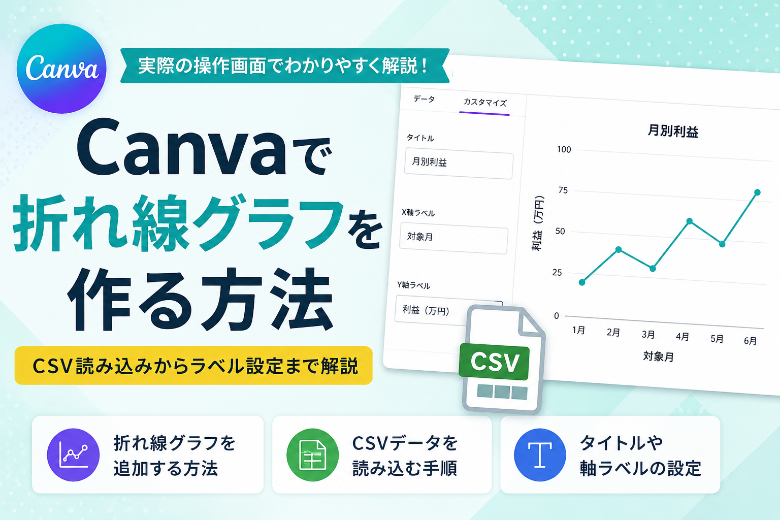 Canvaで折れ線グラフを作る方法｜CSV読み込みからラベル設定まで解説