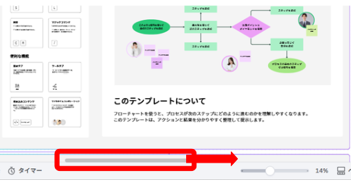 Canvaで画面下のスクロールバーを表示している画面