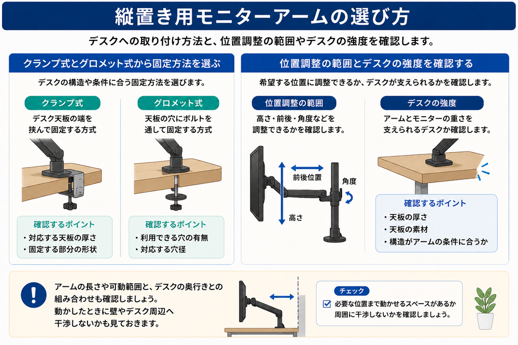 縦置き用モニターアームの選び方