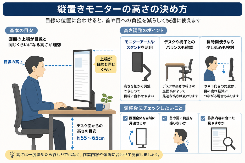 縦置きモニターは実際の寸法を確認して選ぶ