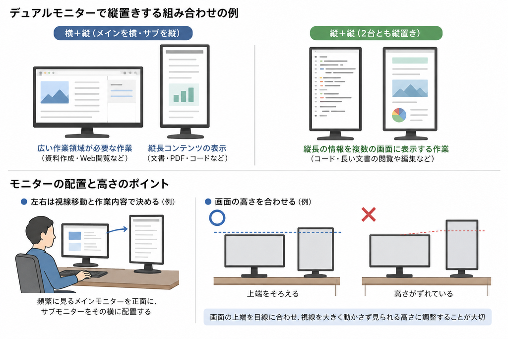 デュアルモニターで縦置きする組み合わせ