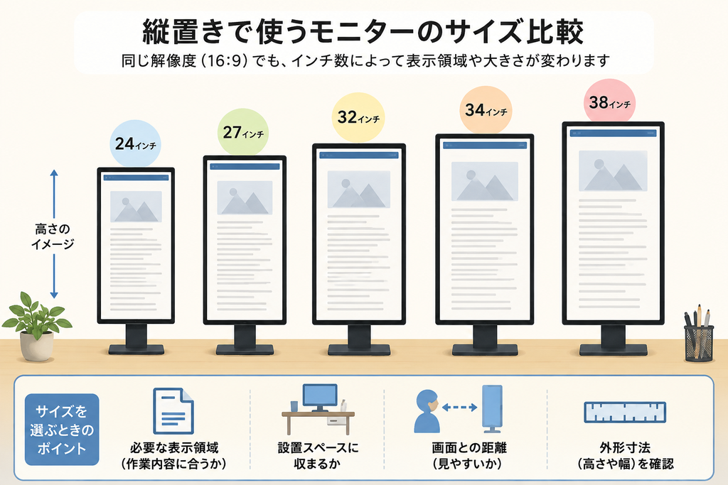 縦置きモニターのサイズを選ぶポイント