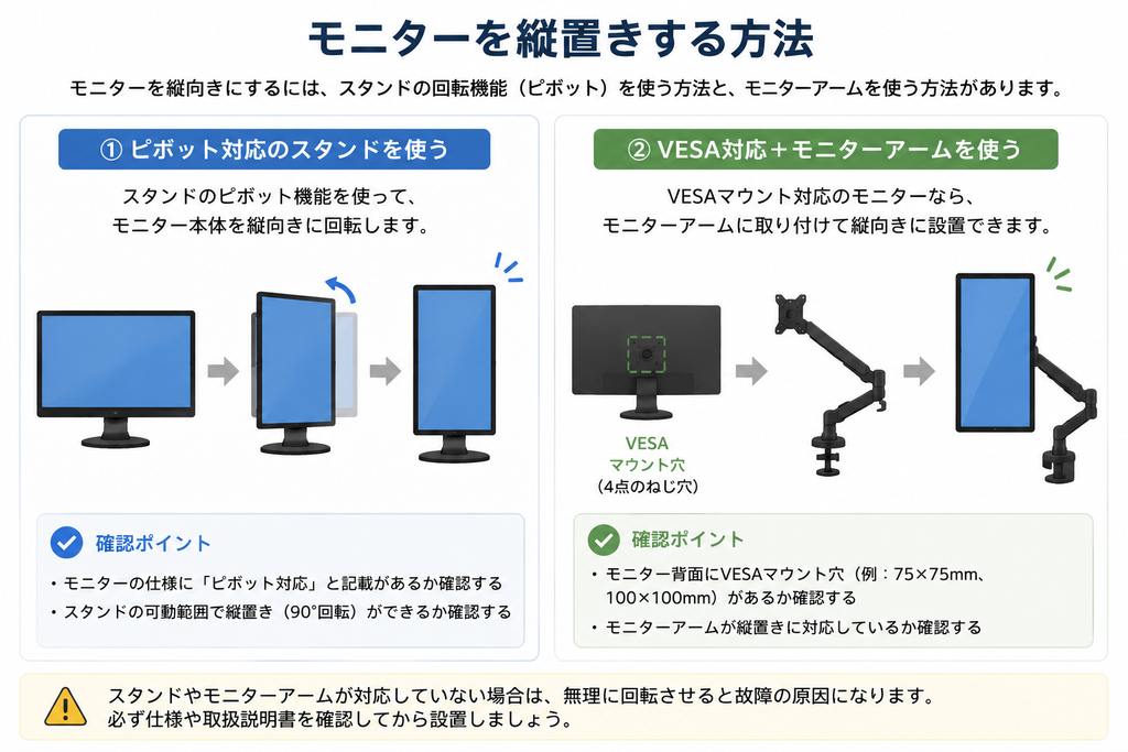 モニターを縦置きする方法