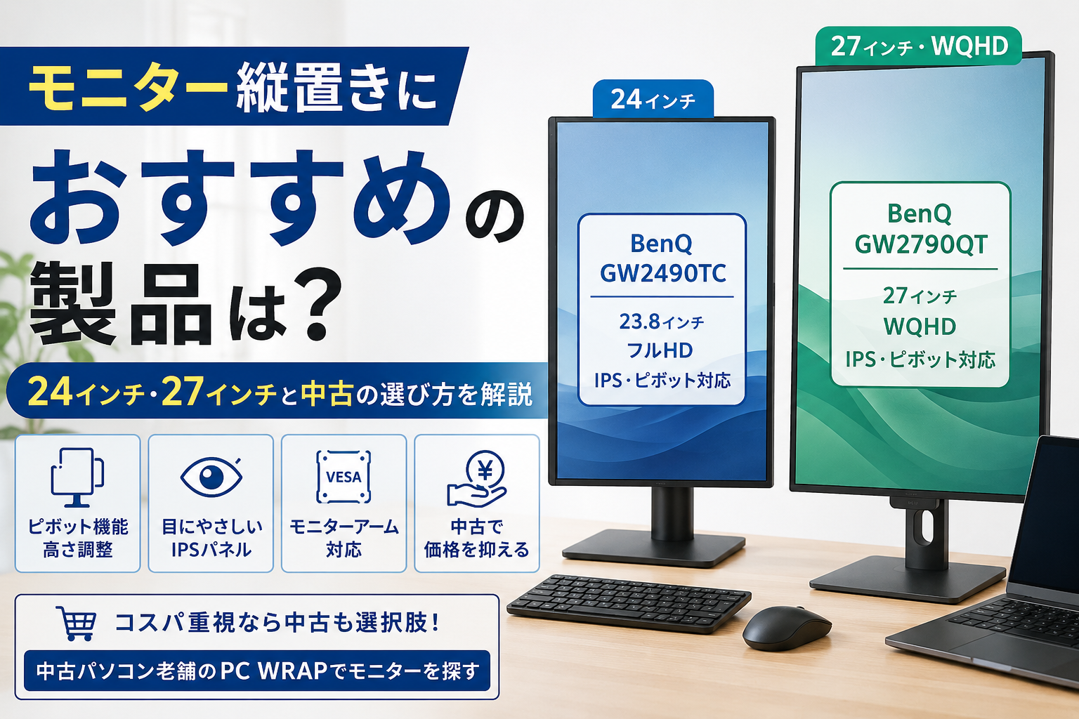 モニターの縦置きにおすすめの製品は？24インチ・27インチと中古の選び方を解説