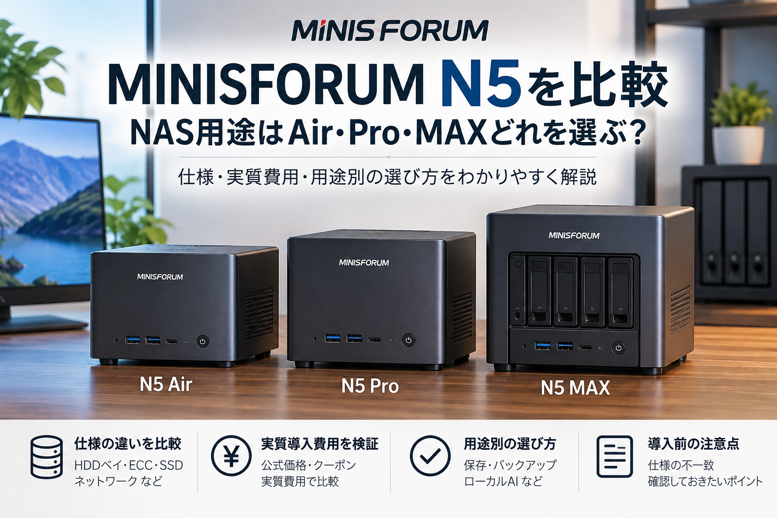 MINISFORUM N5を比較｜NAS用途はAir・Pro・MAXどれを選ぶ？